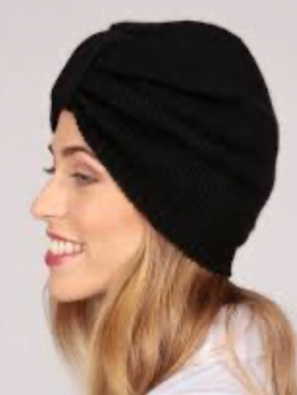NAADAM 100% Cashmere Lux Black Twist Front Knot Turban Beanie Cap Hat New NWOT
